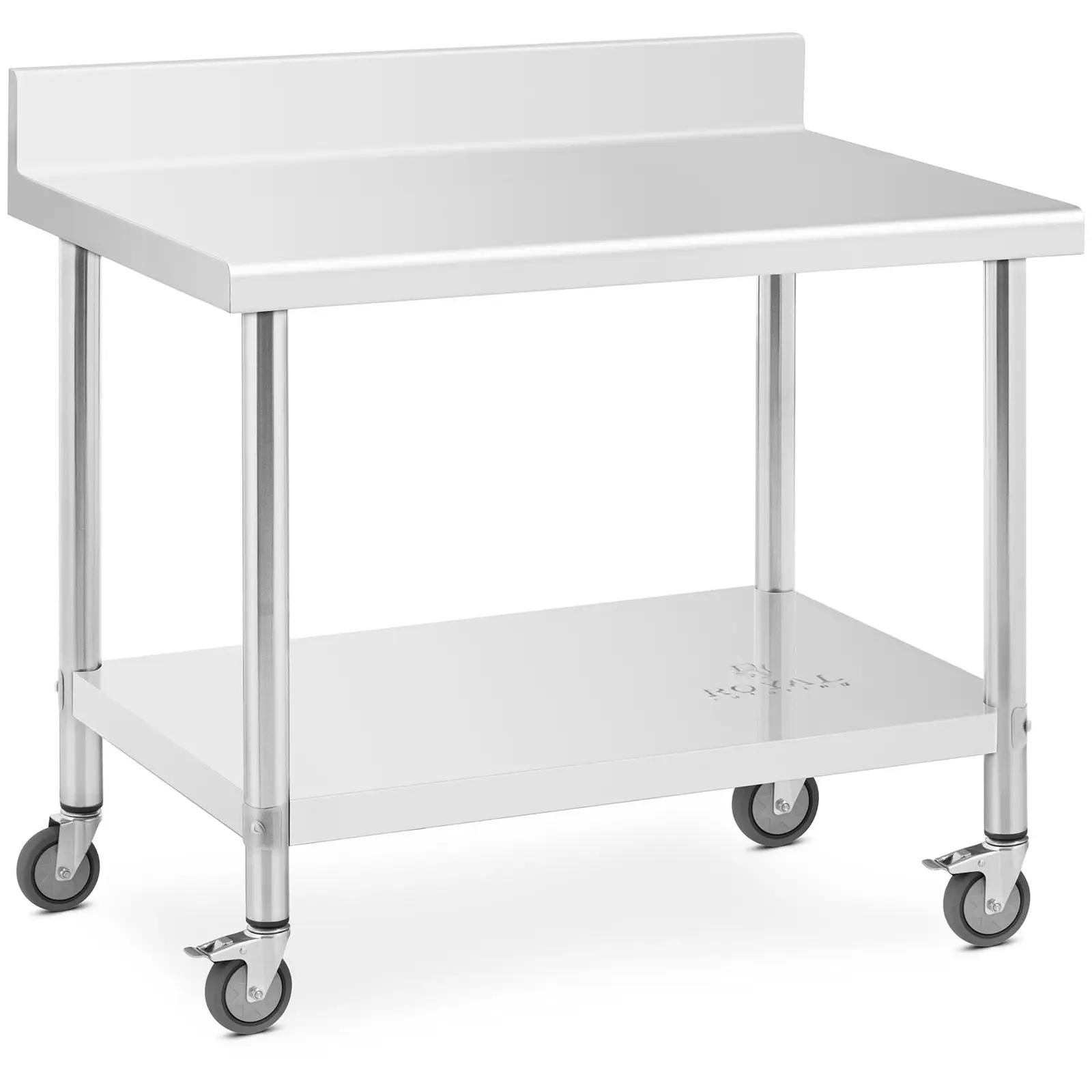 Wheeled Work Bench - 70 X 100 Cm - Backsplash - 155 Kg Load Capacity - Royal Catering