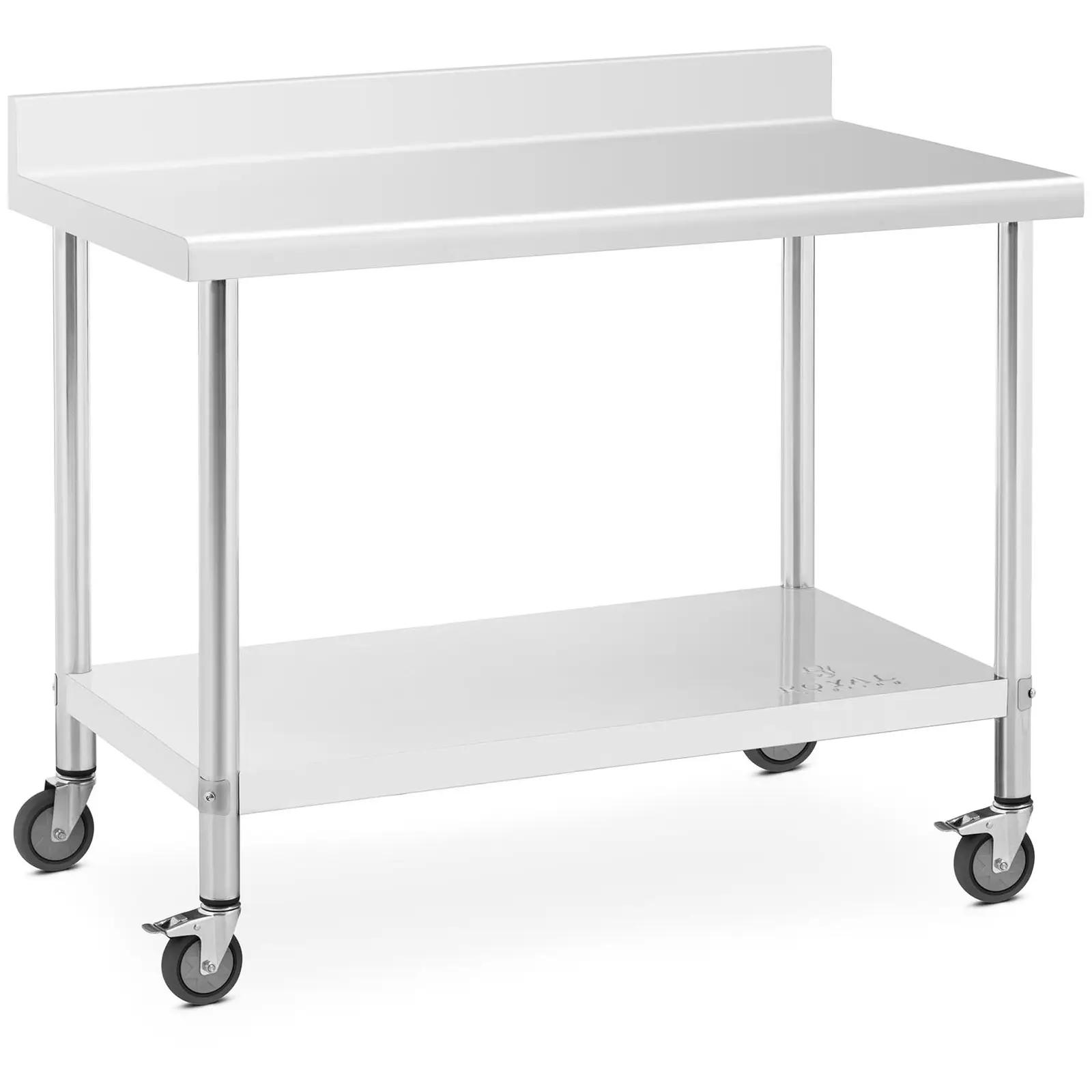 Wheeled Work Bench - 60 X 120 Cm - Backsplash - 158 Kg Load Capacity - Royal Catering