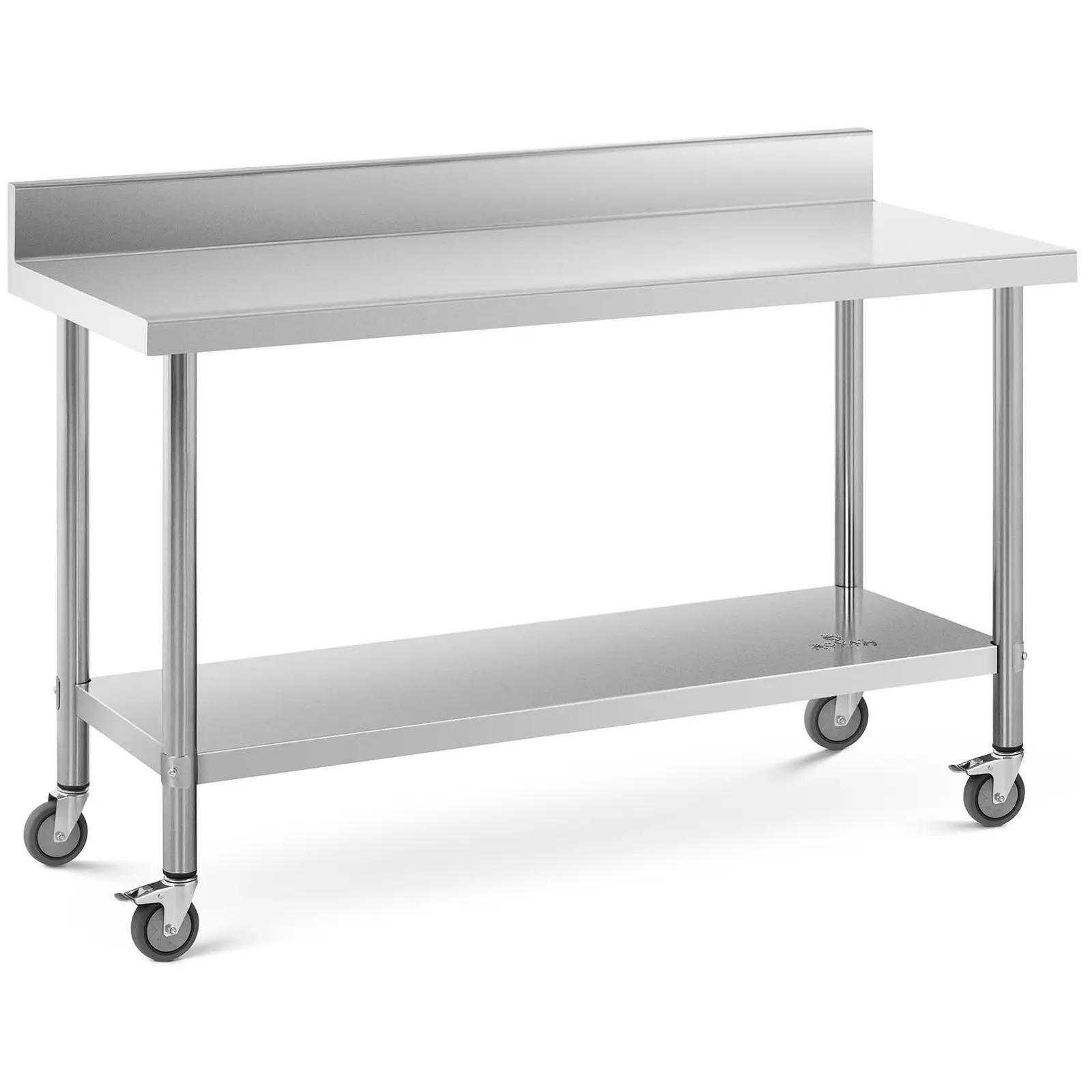 Wheeled work bench - 60 x 150 cm - Backsplash - 160 kg load capacity - Royal Catering