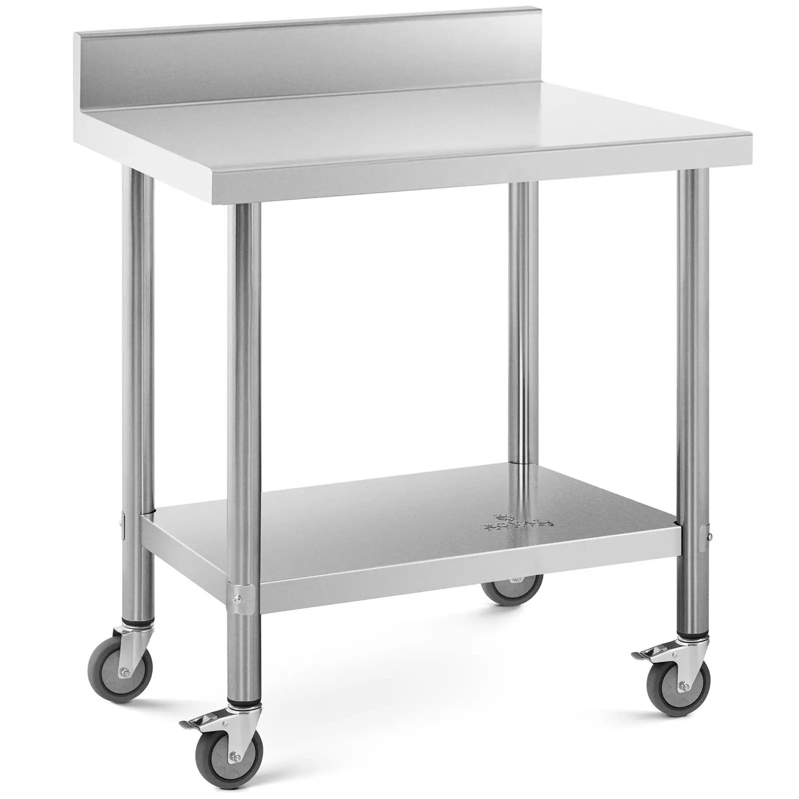 Wheeled Work Bench - 60 X 80 Cm - Backsplash - 135 Kg Load Capacity - Royal Catering