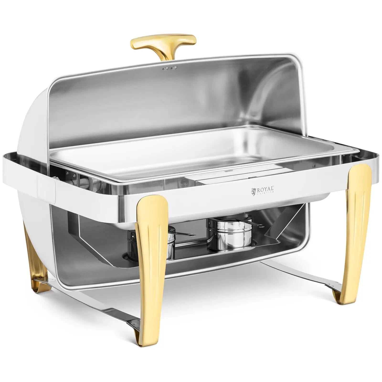 Chafing Dish - GN 1/1 - Gold Accents - Roll Top Bonnet - 9 L - 2 Fuel Cells - Royal Catering