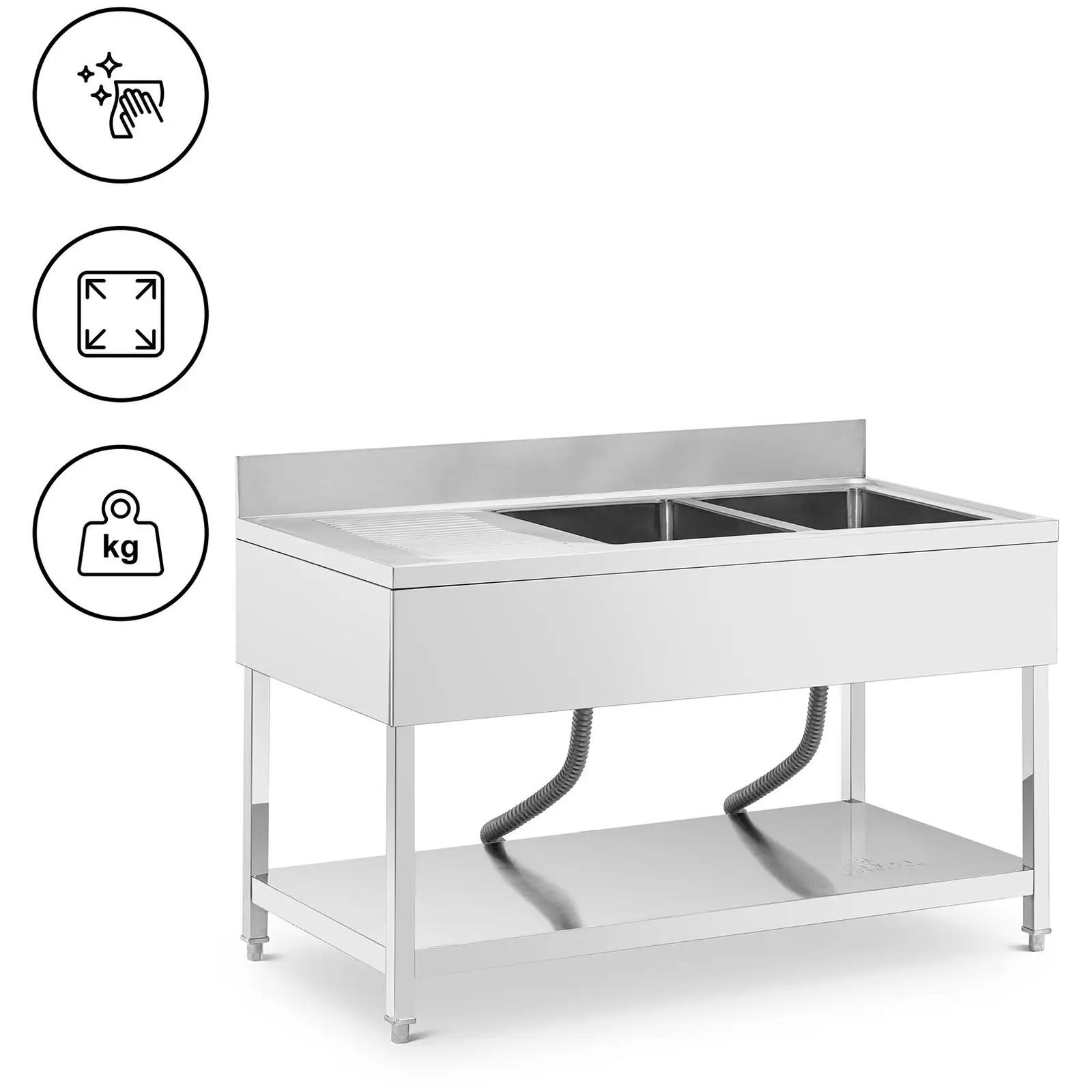 Sink Unit - 2 Basins - Stainless Steel - 140 X 70 X 97 Cm - Royal Catering