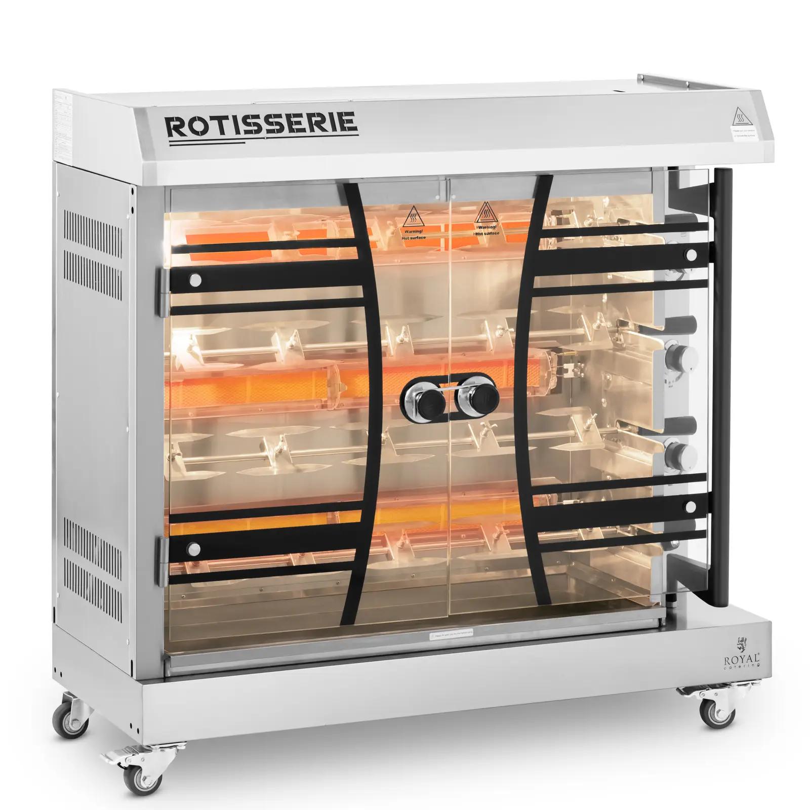 Gas Rotisserie Grill - 4 Spits For 24 Chickens - With Lights And Wheels - Royal Catering