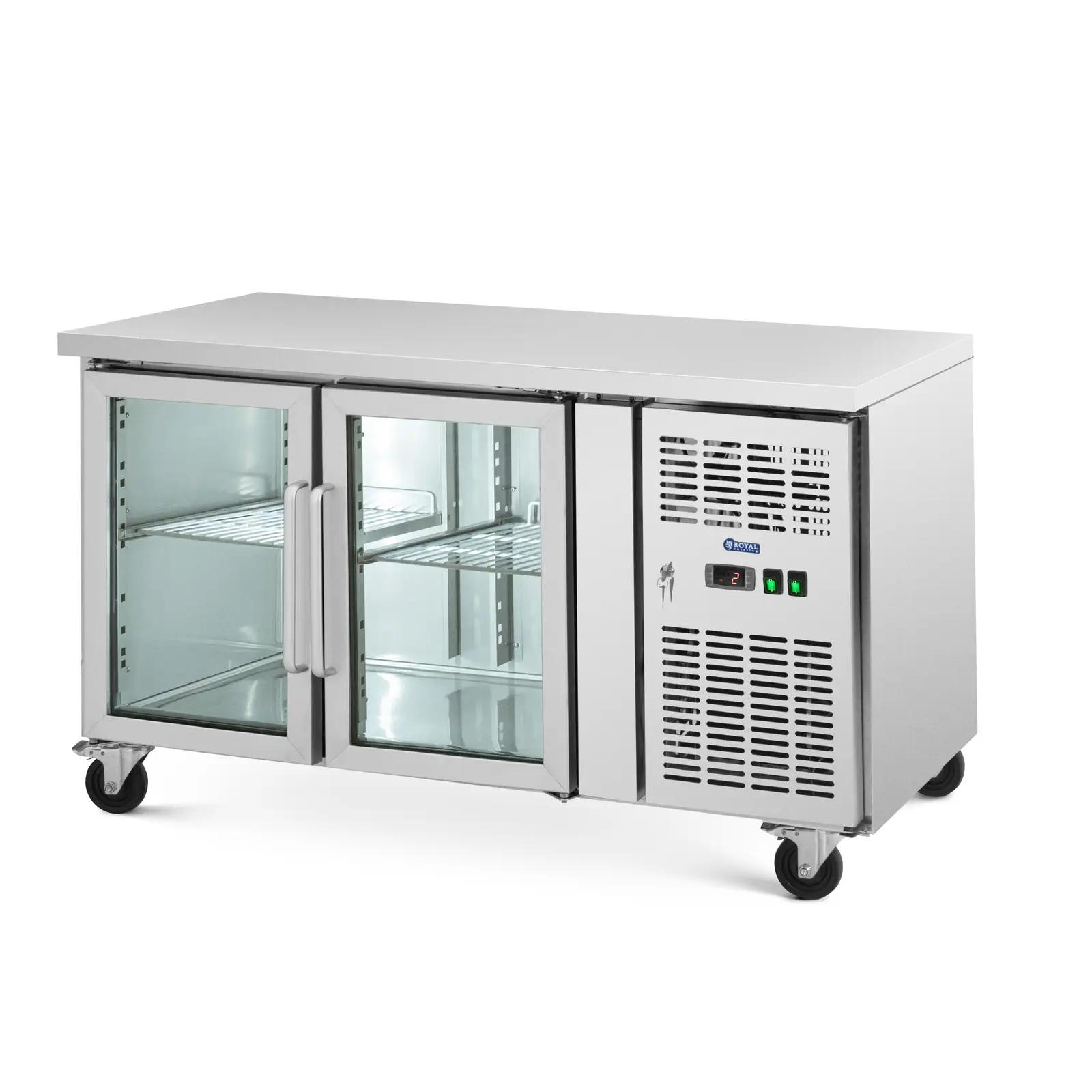 Mobile Saladette Fridge - 280 L - 2 Glass Doors - 136 X 70 Cm - Class B - Stainless Steel - Royal Catering