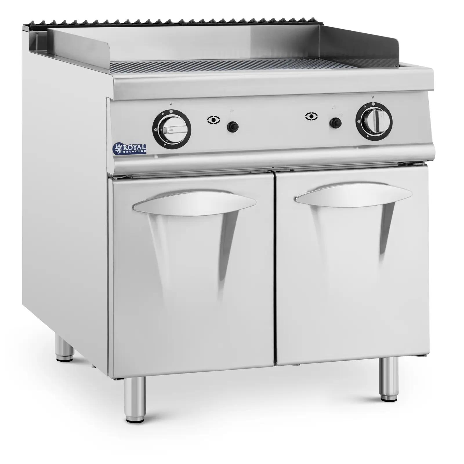 Gas Griddle - 12 kW - ribbed - 50 - 300 °C - propane / LPG / natural gas - base cabinet - Royal Catering