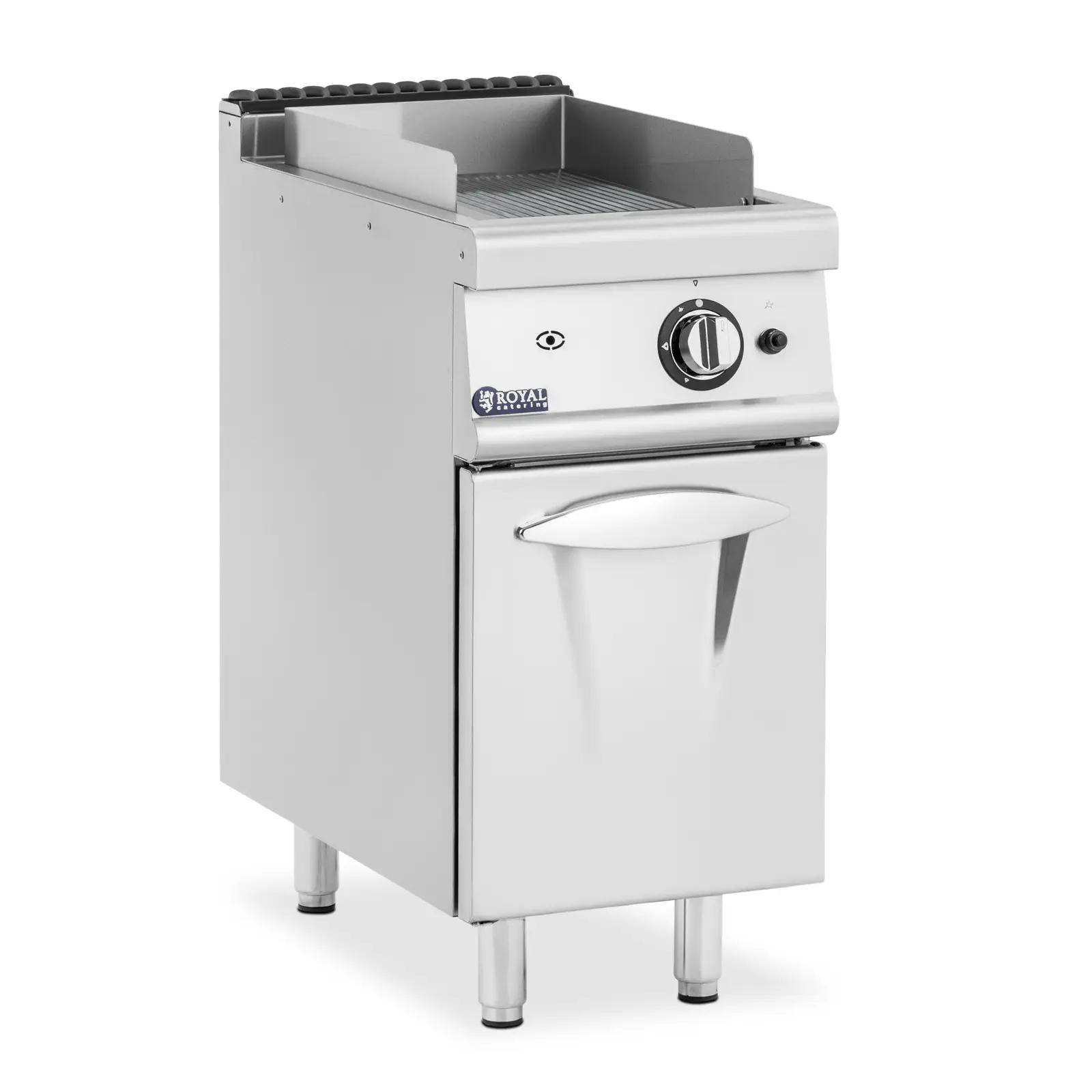 Gas Griddle - 6 kW - ribbed - 50 - 300 °C - propane / LPG / natural gas - base cabinet - Royal Catering