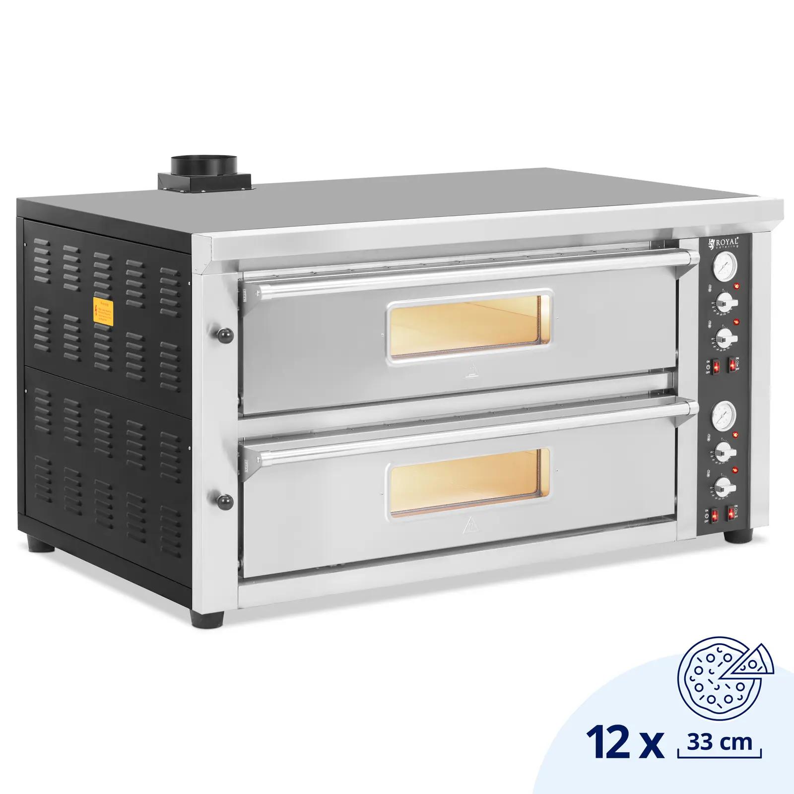 Electric Pizza Oven - 6+6 X 33 Cm - 2 Chambers - 13 200 W - 400 V - Fireclay Stone - Royal Catering