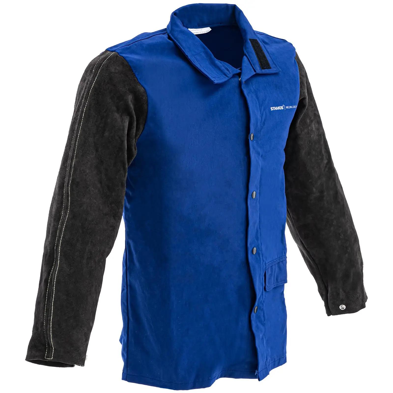 Welding Jacket - made of cotton sateen / cow split leather - size XL - black / blue