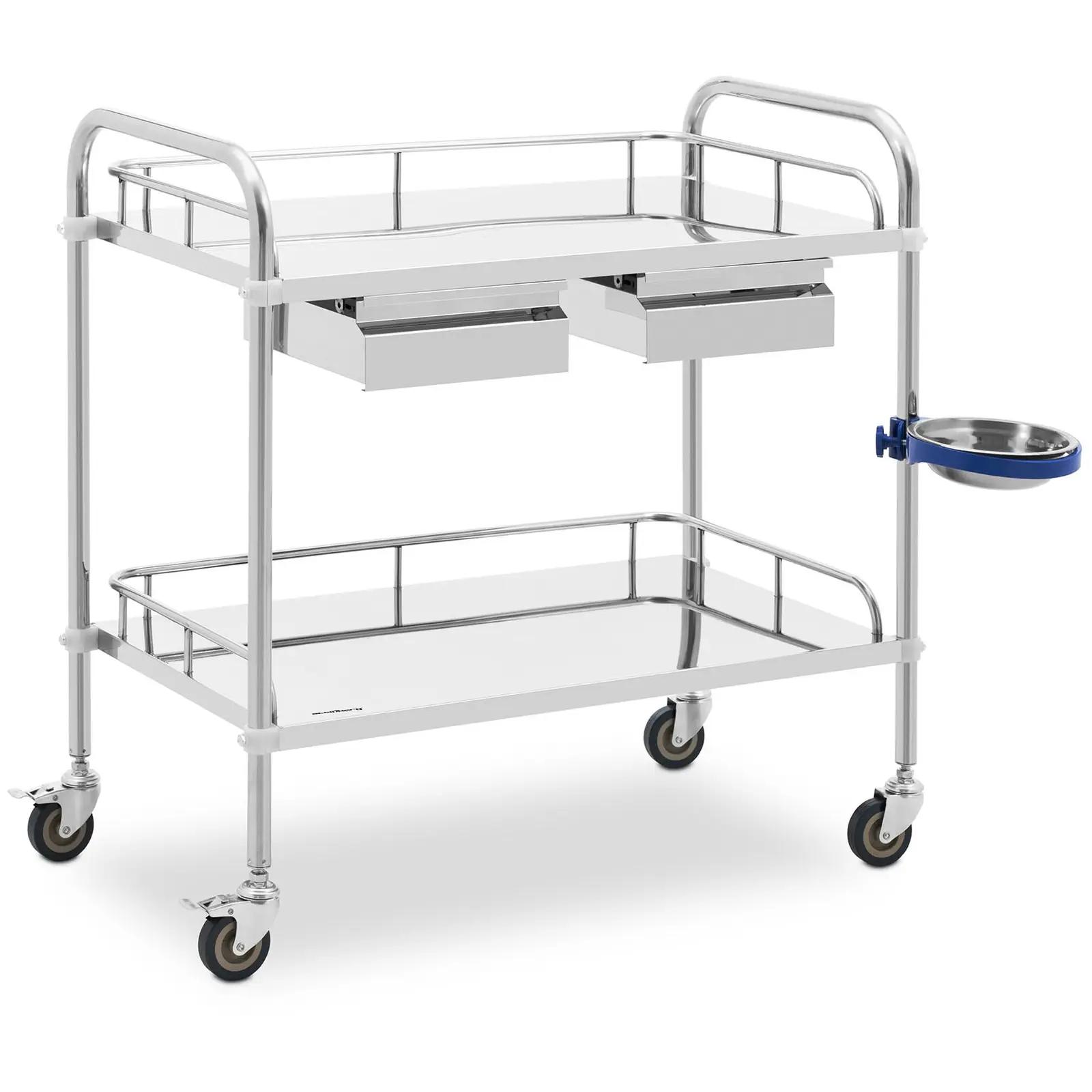 Laboratory Trolley - Stainless Steel - 2 Shelves Each 74 X 44 X 13 Cm - 2 Drawers - 20 Kg