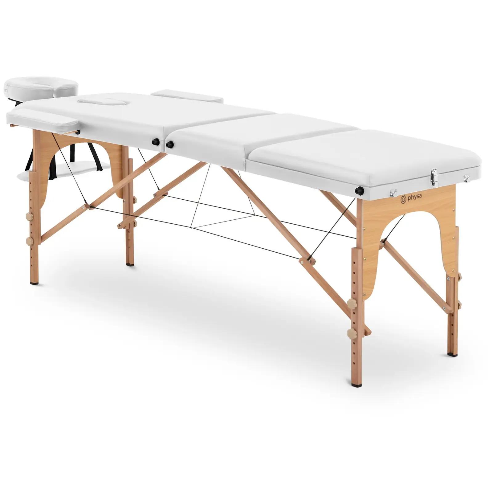 Foldable Massage Table - Inclining Footrest - Beech Wood - Extra Wide (70cm) - White