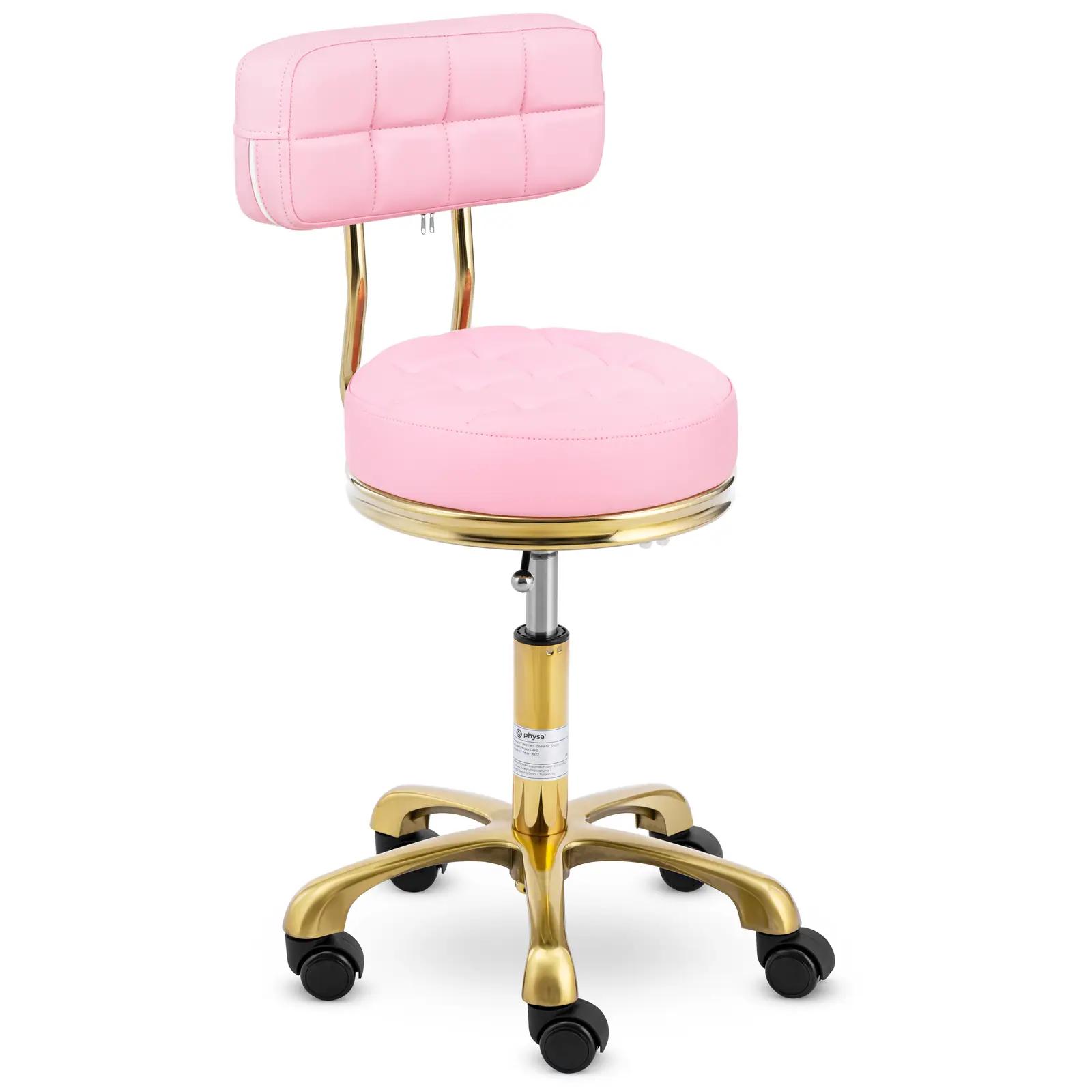 Rolling Stool With Backrest - 51 - 66 Cm - 150 Kg - Pale pink/gold