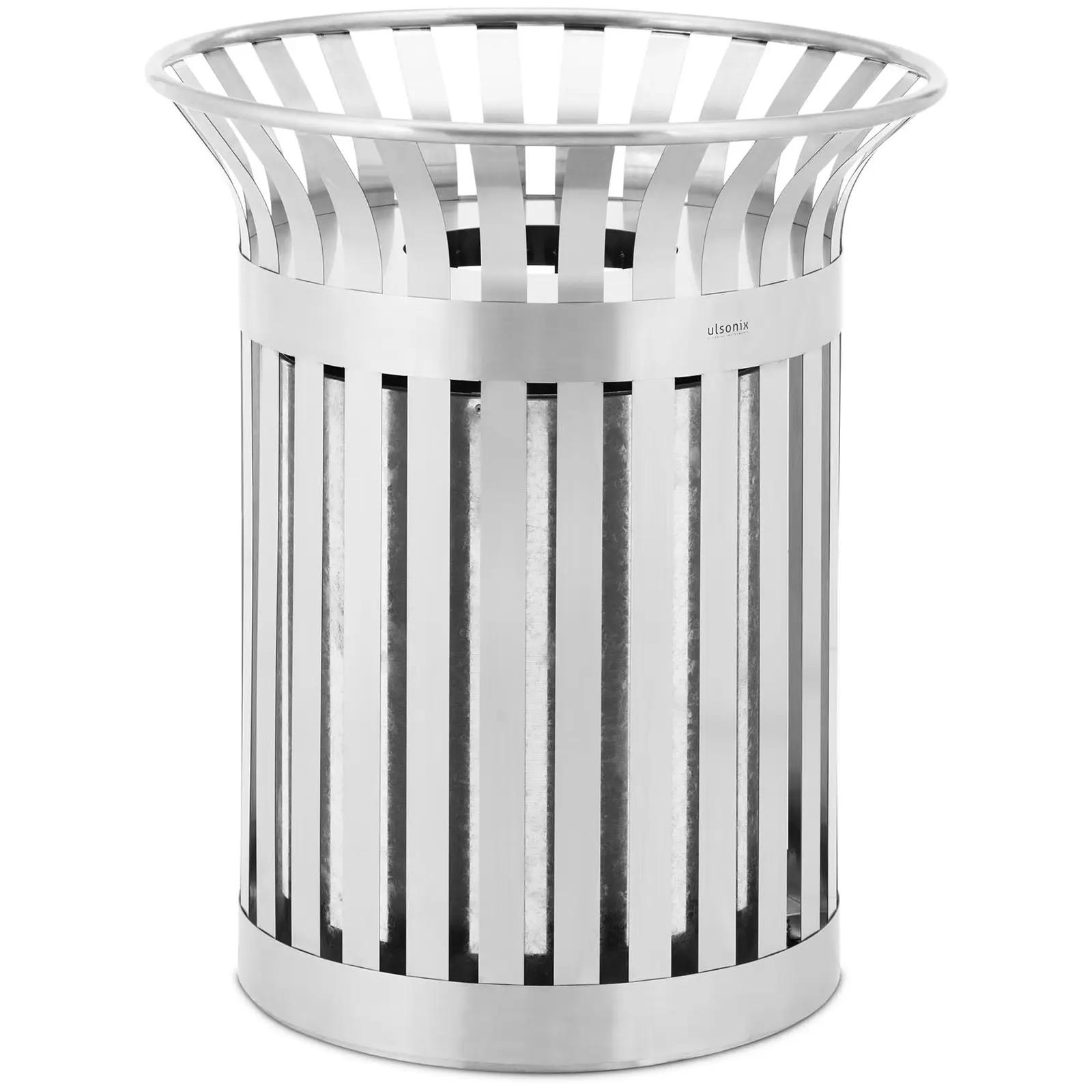 Rubbish Bin - Round - Wide Slot - Stainless Steel / Galvanised Steel - Silver