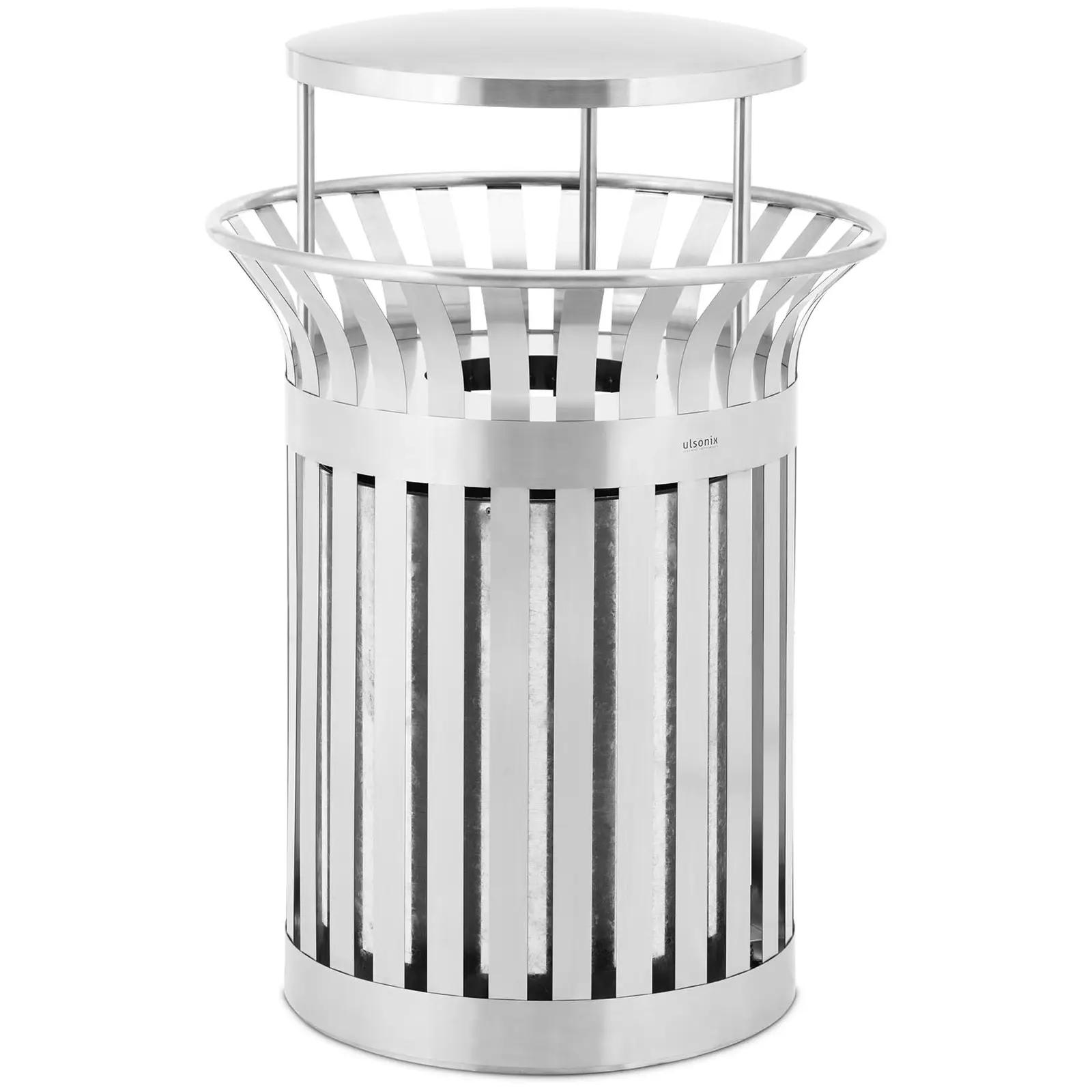 Rubbish Bin - Round - With Roof - Stainless Steel / Galvanised Steel - Silver