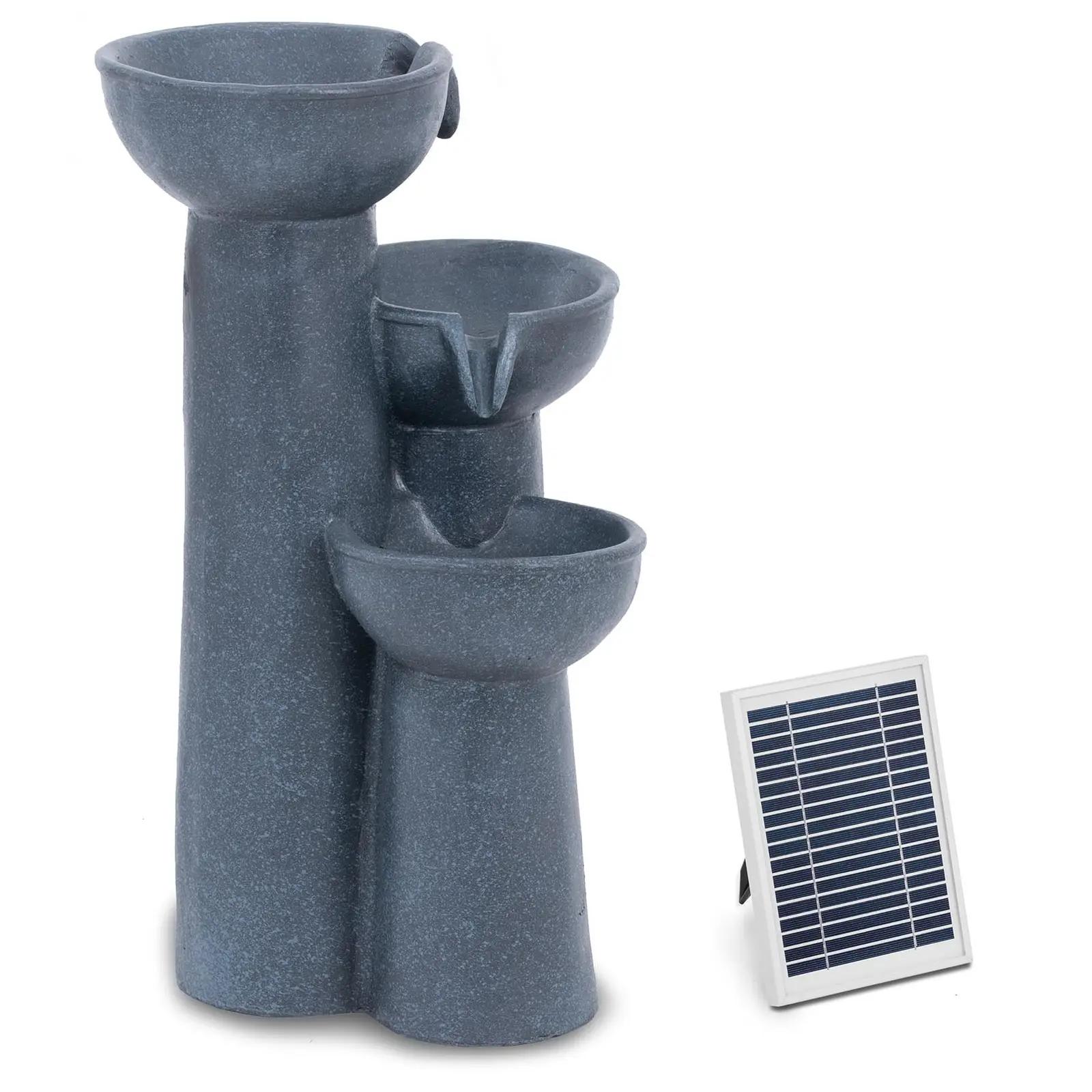 Solar Water Fountain - 3 Bowls On Columns - LED Lighting