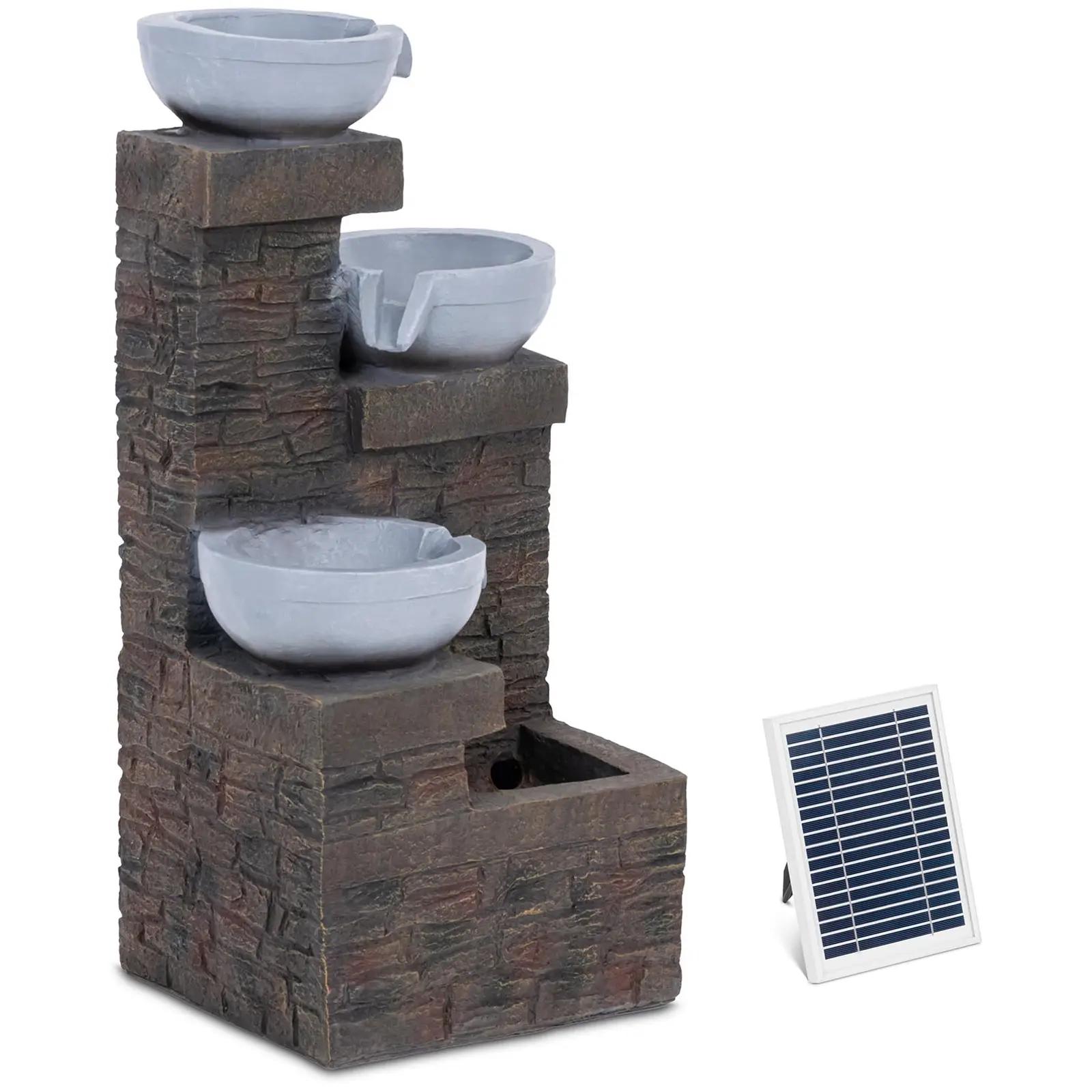 Solar Water Fountain - 3 bowls on wall ensemble - LED lighting