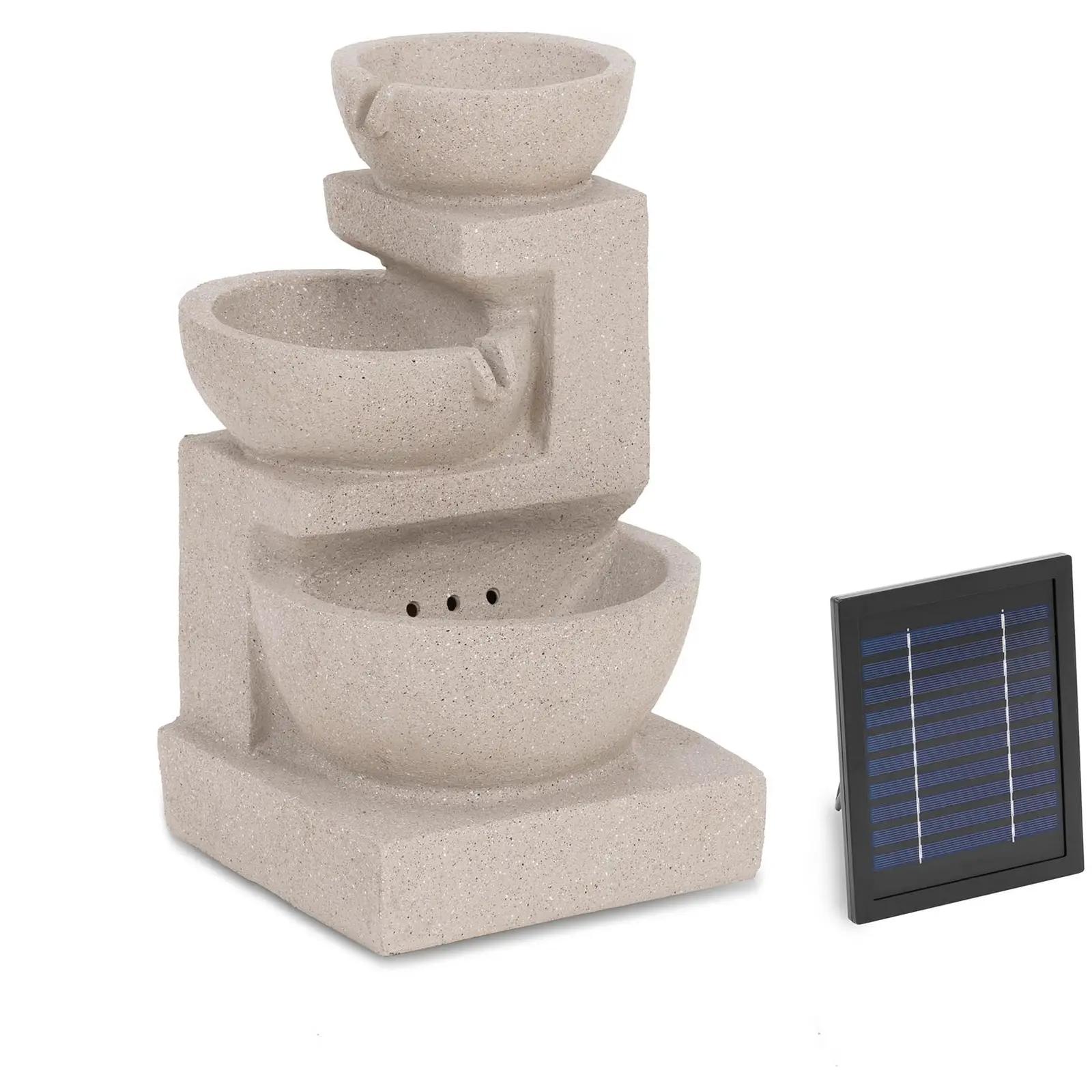 Solar Water Fountain - 3 Bowls On Clay Wall - LED Lighting