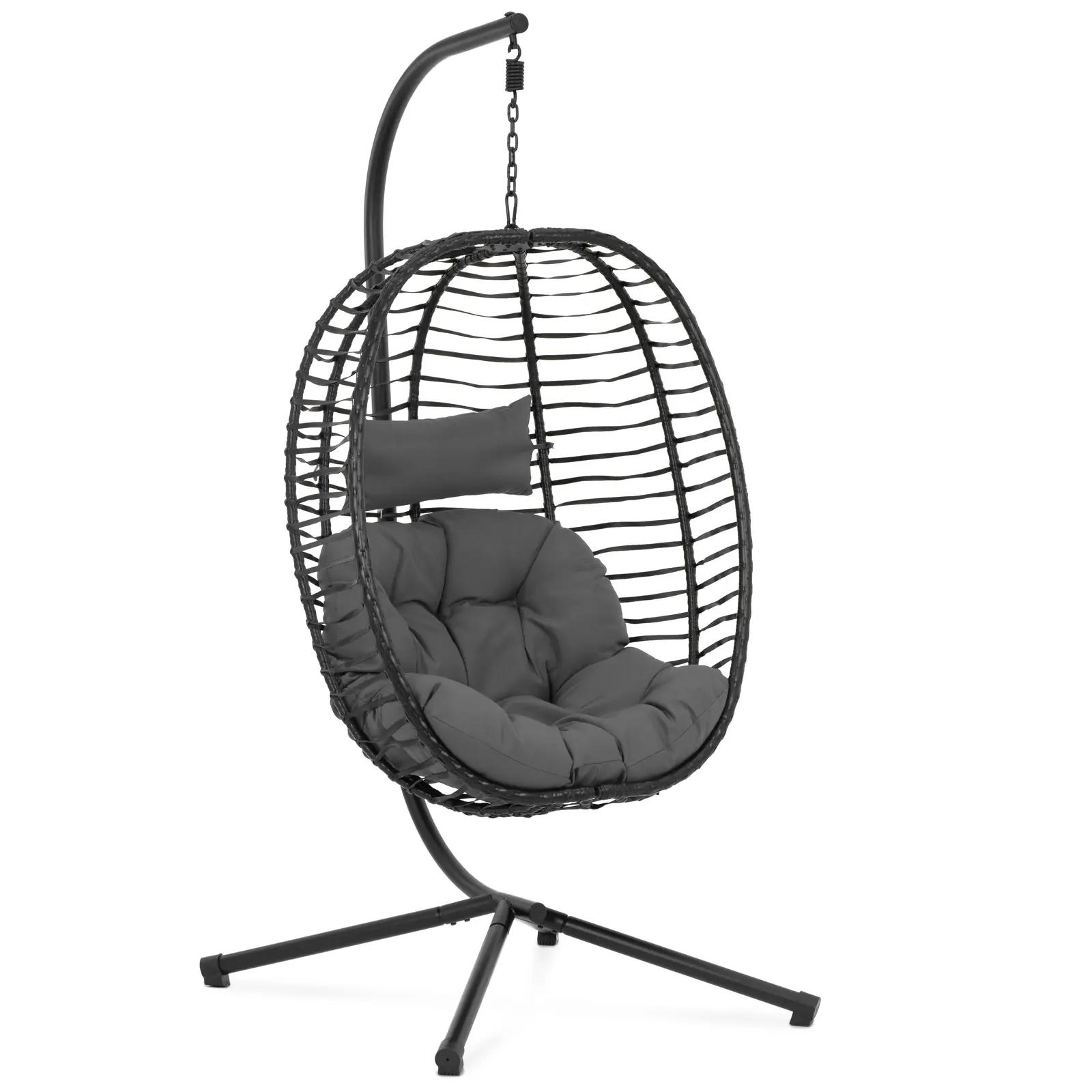 Outdoor Hanging Chair With Stand - Foldable Seat - black/grey - Oval