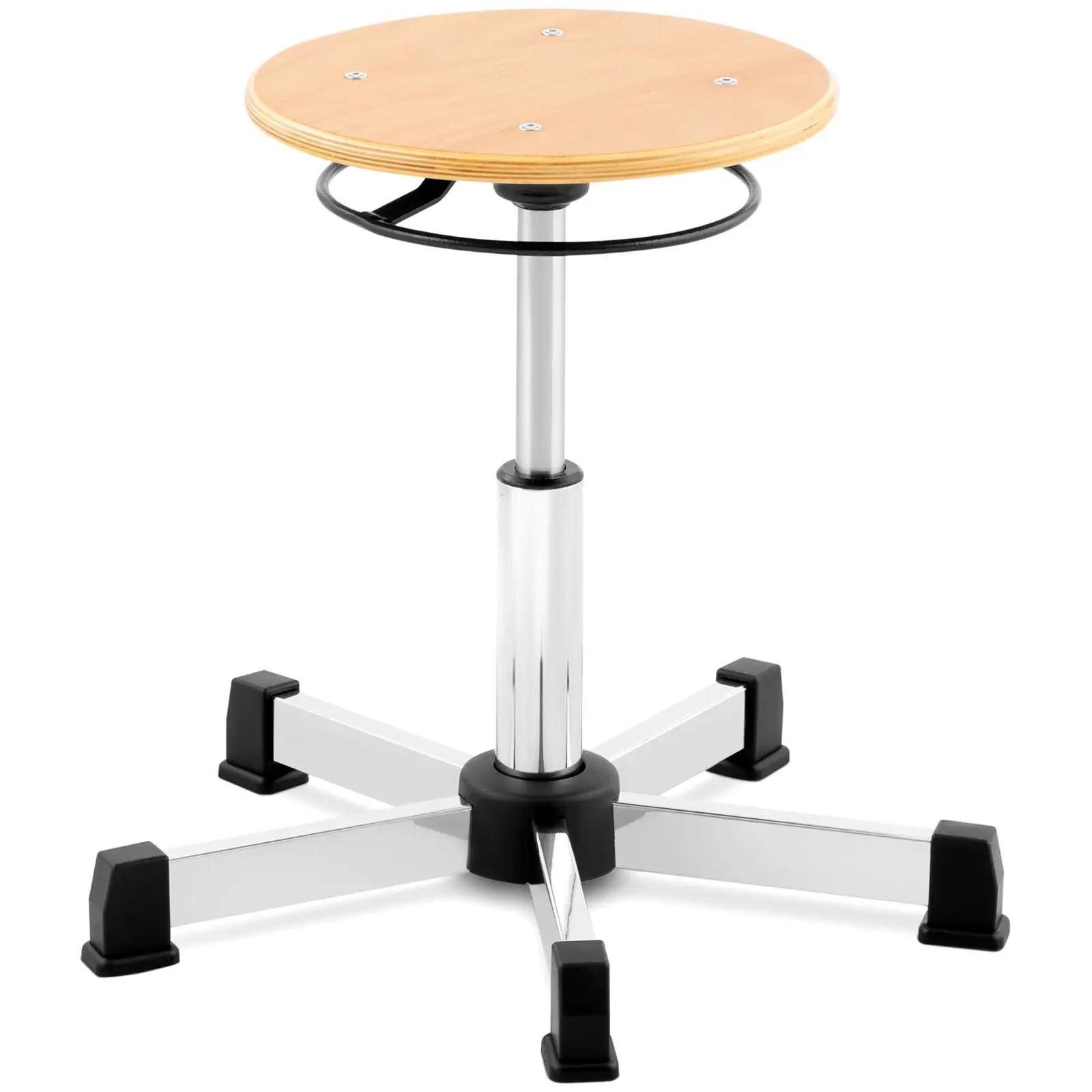 Workshop Stool - 120 Kg - Natural Wood - Height Adjustable From 350 - 485 Mm