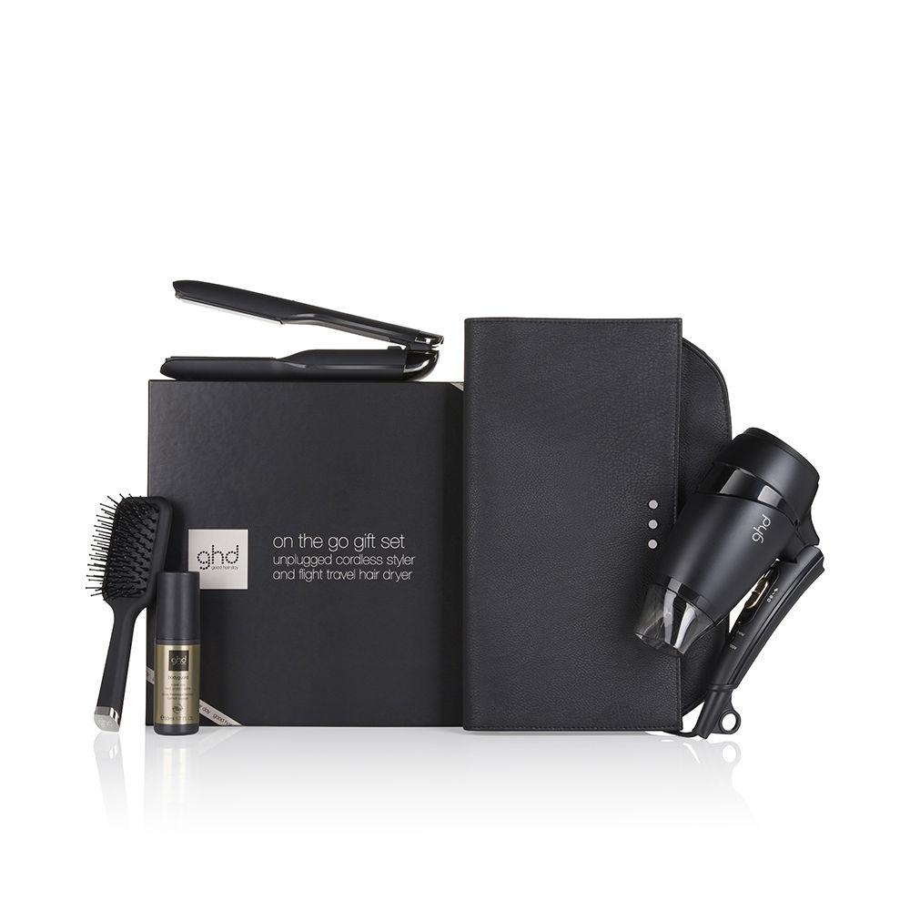 ghd travel set, unplugged cordless hair straightener and flight dryer