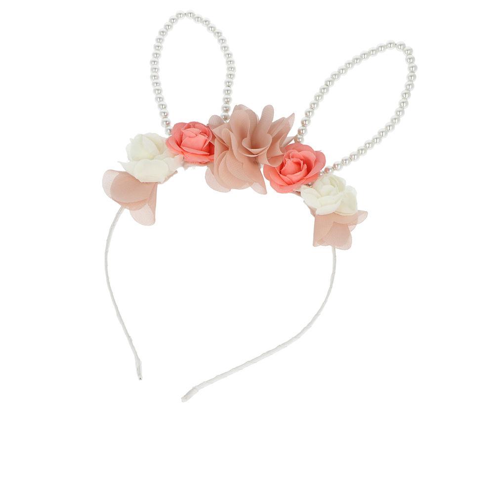 Headband with rabbit ears and flowers 1 u