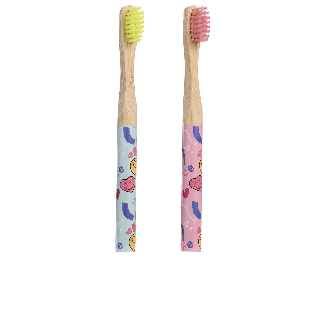 Smiley Word Bamboo Toothbrush Lot 2 pz