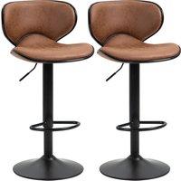 Homcom Bar Stool Set Of 2 Microfiber Cloth Adjustable Height Armless Chairs With Swivel Seat, Brown