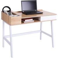 Homcom Computer Writing Desk Workstation With Drawer, Storage Compartments, Cable Management, Laptop Table Metal Frame Oak And White