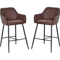 Homcom Set Of 2 Bar Stools With Backs Retro Pu Leather Bar Chairs W/ Footrest Metal Frame Comfort Support Stylish Dining Seating Home Brown