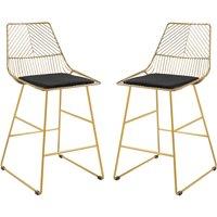 Homcom Set Of 2 Bar Stools Modern Counter Height Wire Metal Bar Chairs For Kitchen, Bar Counter, Gold