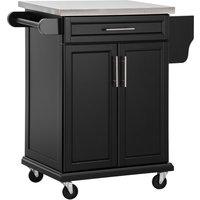 Homcom Kitchen Island, Mdf, Stainless Steel Top-black