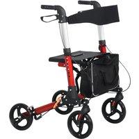 Homcom Folding Rollator Walker With Seat & Backrest, Lightweight Walking Frame W/ Adjustable Handle Height, 4 Wheeled Walker For Seniors, Handicapped,