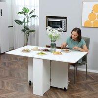 Homcom Mobile Drop Leaf Dining Kitchen Table Folding Desk With 2 Wheels & 2 Storage Shelves White