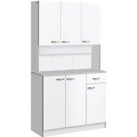 Homcom Kitchen Cupboard, Freestanding Kitchen Storage Cabinet With 6 Doors, Drawer, Adjustable Shelves And Open Countertop For Dining Room, White