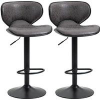 Homcom Bar Stool Set Of 2 Microfiber Cloth Adjustable Height Armless Chairs With Swivel Seat, Dark Grey