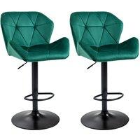 Homcom Bar Stools Set Of 2, Luxurious Velvet-touch Barstools With Metal Frame Footrest Round Base Triangle Indenting Adjustable Height Swivel Green