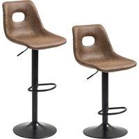 Homcom Set Of 2 Bar Stools With Backs,retro-look , Faux Leather, Adjustable Breakfast Dining Stools With Backrest, Footrest, Brown