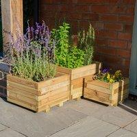 Forest Kendal Square Wooden Garden Planter 1'8x1'8 (0.5x0.5m) - Set of 3