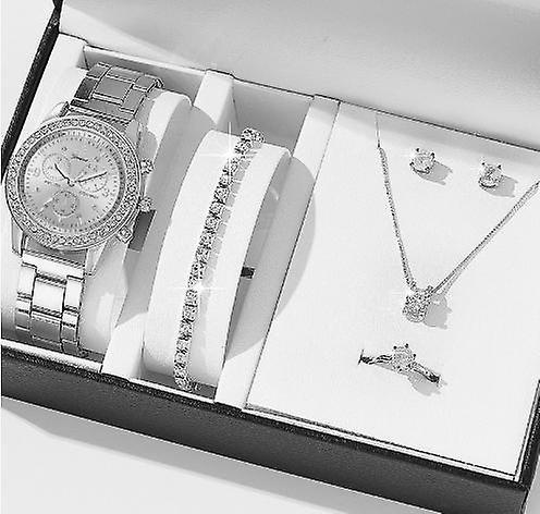 unbrand Women Jewelry Set, Beautiful Elegant Watch Bracelet Necklace Luxurious For Valentine's Day Gift Birthday Holiday silver-1