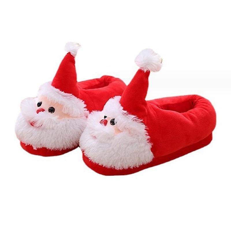 Christmas Slippers Santa Claus Slippers Plush Soft Warm Slippers Non- Slip Shoes Christmas Gift For Adults Having a heel WOMEN