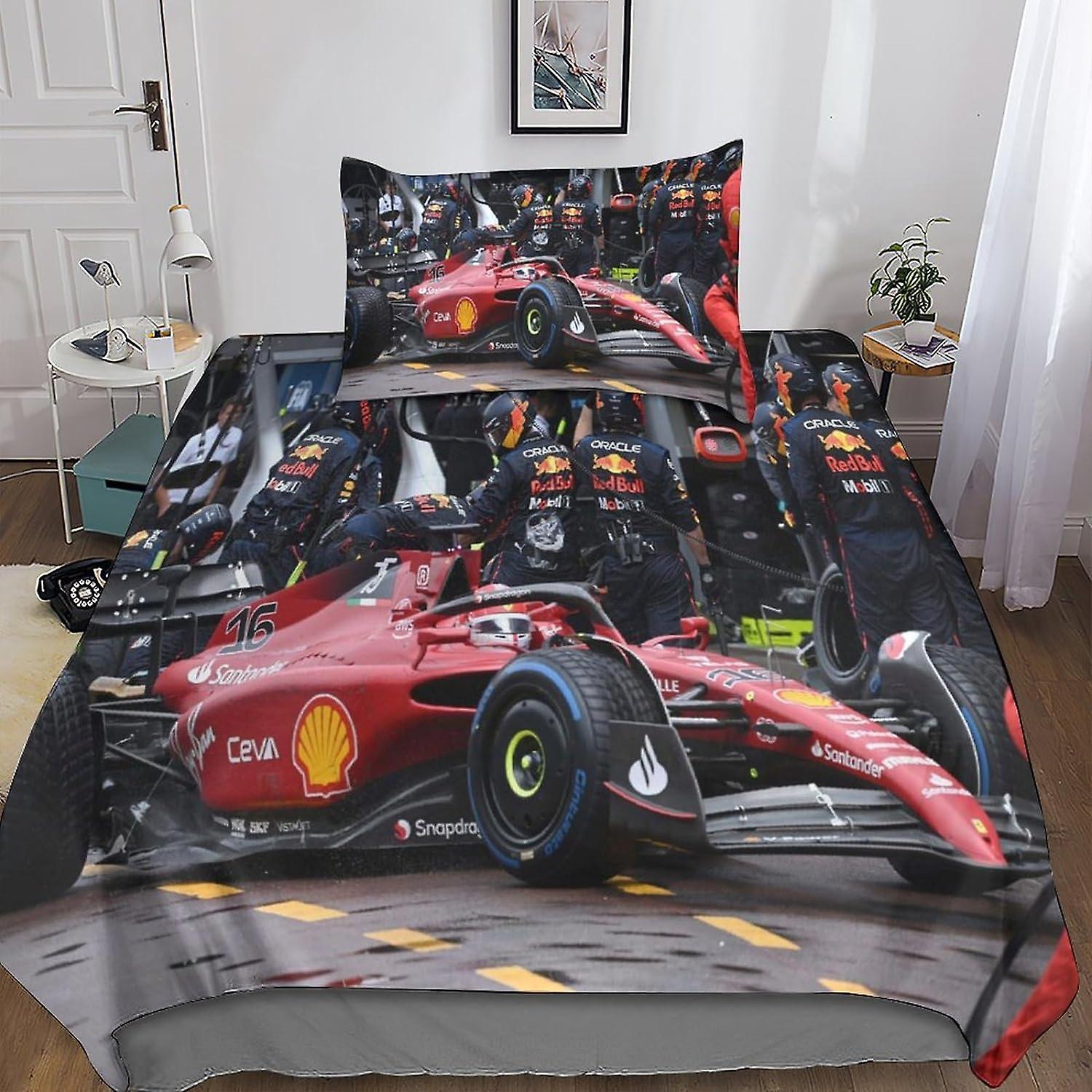 Kerota 3D Formula 1 Duvet Cover, 2 Pieces with Pillowcases, Microfiber Set, Zipper Closure, F1 Bedding Set for Adults and Children Single King220x2...