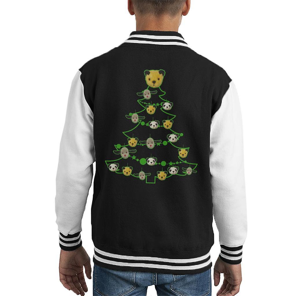 Sooty Christmas Tree Green Silhouette Kid's Varsity Jacket Black/White Small (5-6 yrs)