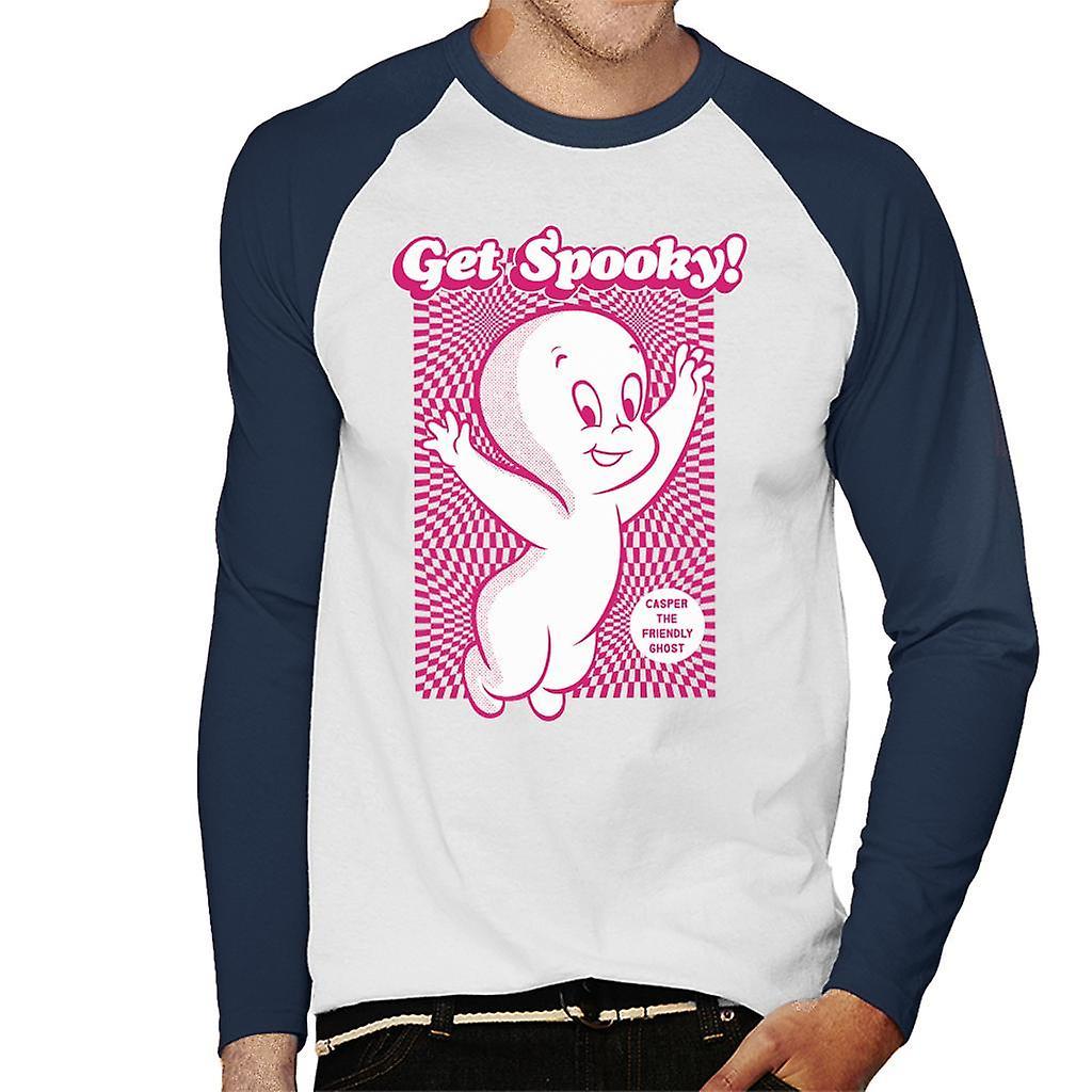 Casper The Friendly Ghost Get Spooky Men's Baseball Long Sleeved T-Shirt White/Navy Medium