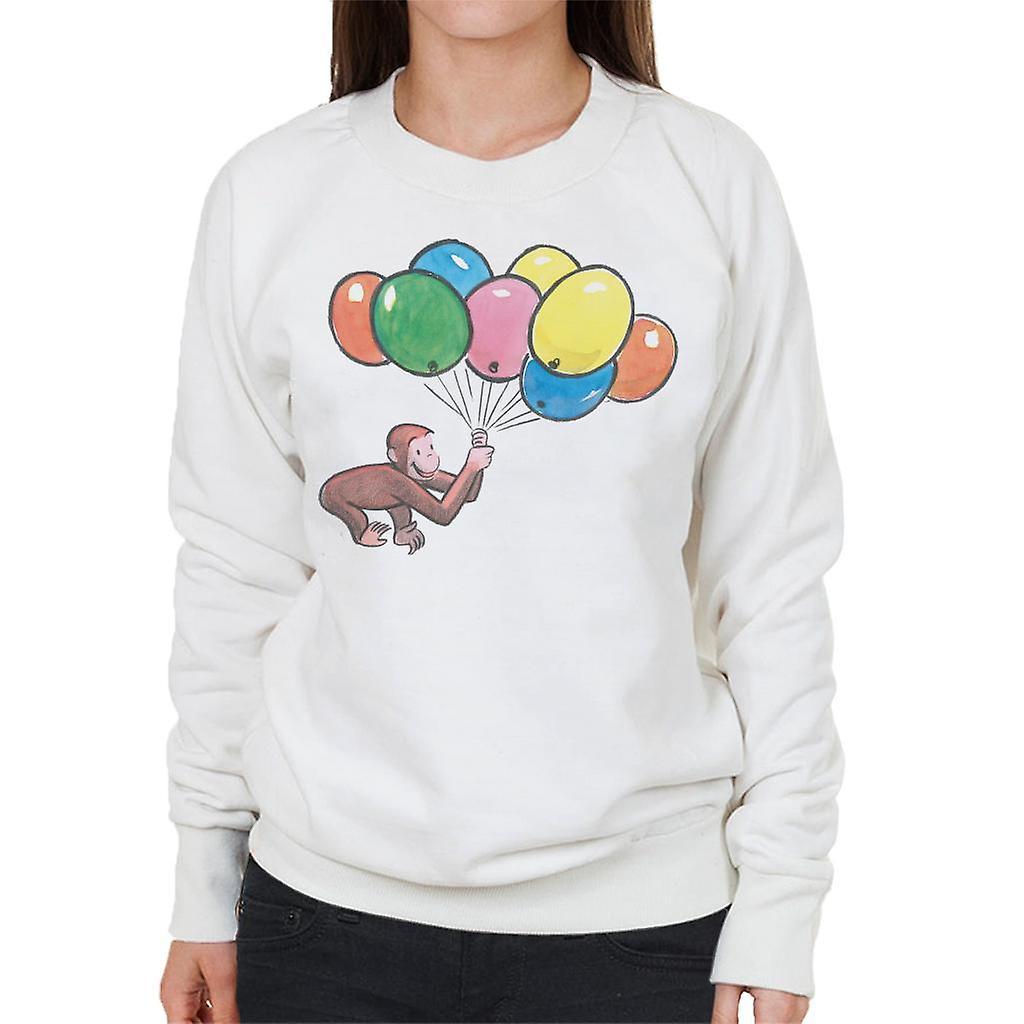 Curious George Holding Balloons Women's Sweatshirt White Large