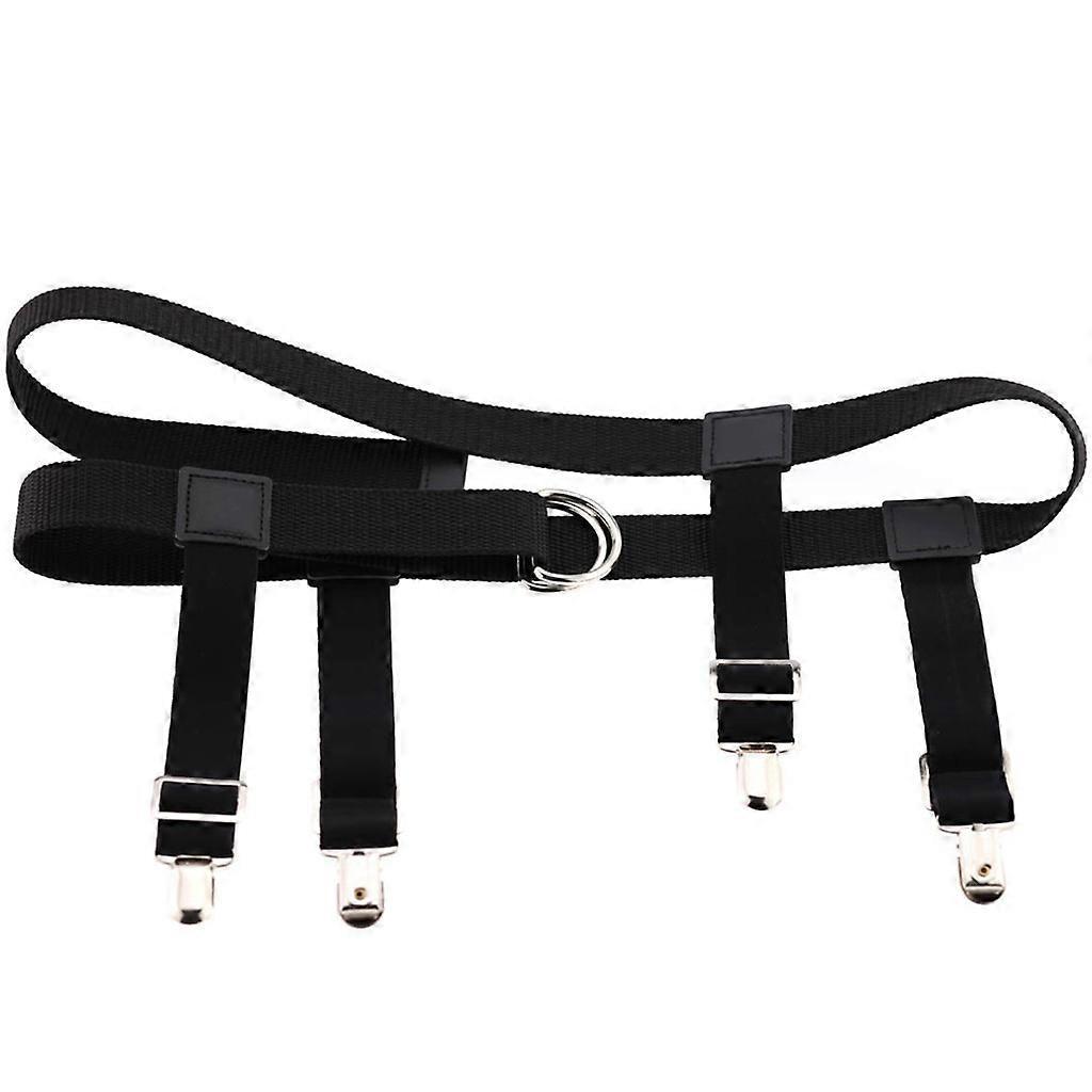 unbrand Mens Womens Elastic Nylon Waist Belt with Garter Suspender Clip Stockings Pants Jeans Holder Straps Adjustable Clamp Black