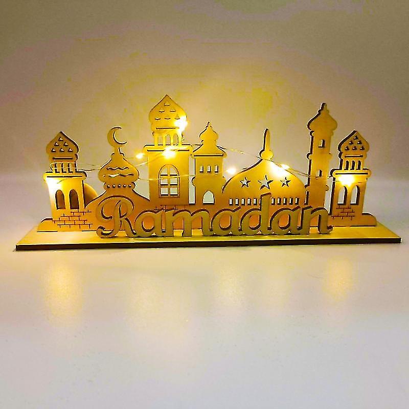 Tianzun Eid Mubarak Led Light, Wooden Ornament Ramadan Decorations For Home, 2023 Muslim Ramadan Party Supplies Style A