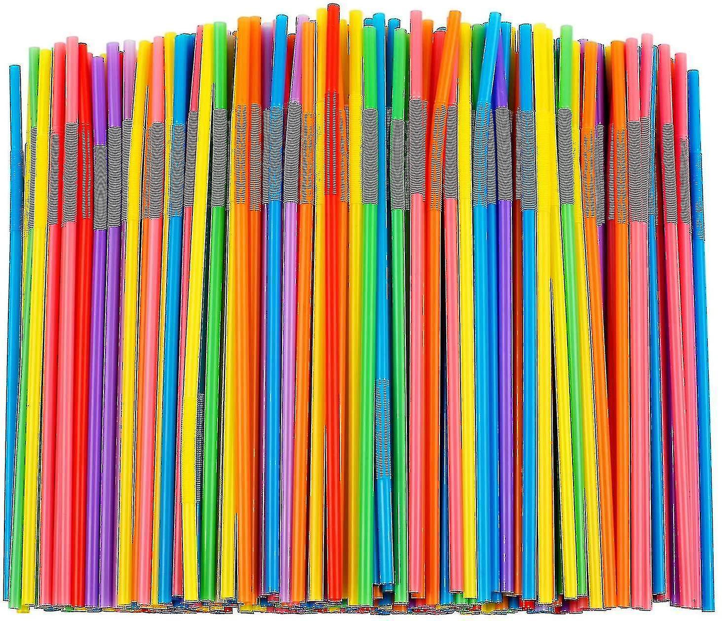 TIB Huamade 500 Pcs Colorful Flexible Plastic Straws, Bpa-free Disposable Bendy Straws 300pcs