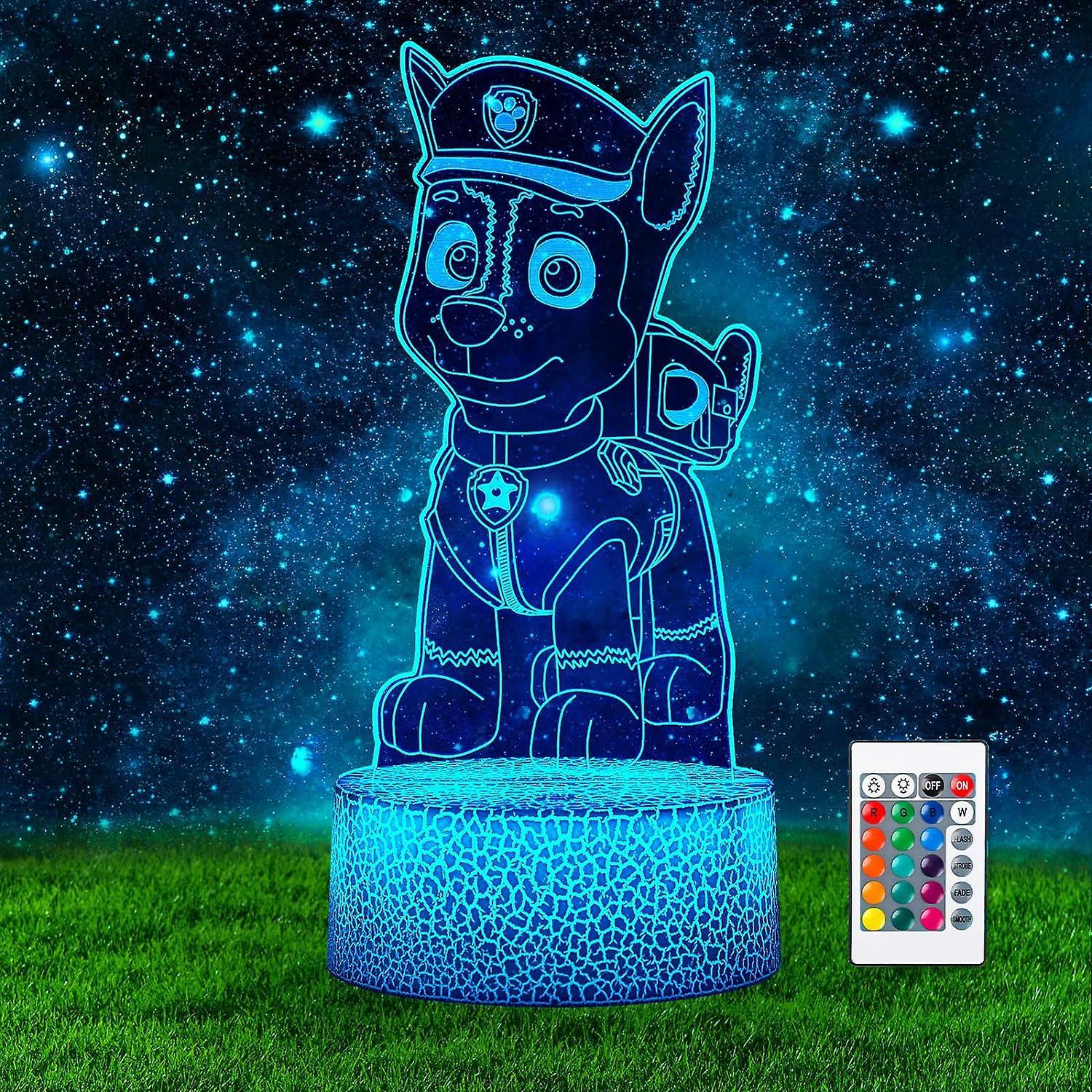 Xcy PAW Chase Night Light Kids, 3D Led Table Bedside Anime Lamp, Touch Lamp with 16 Colors Change and Remote Control for Bedroom Decoration, Chase ...