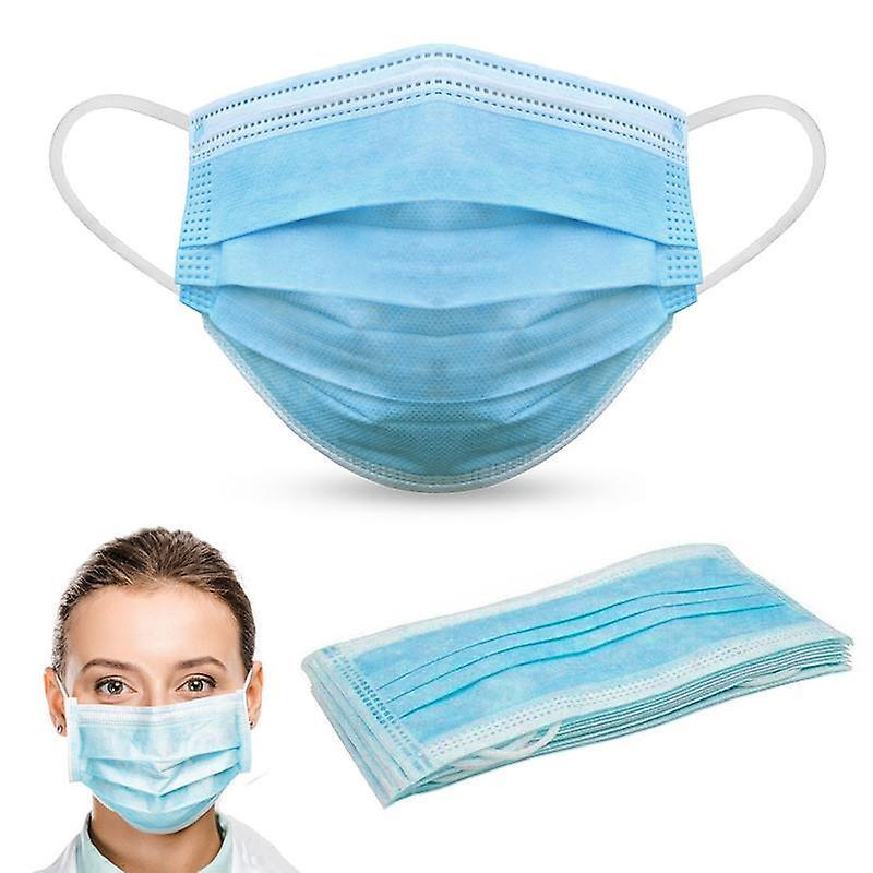 POWCOG™ 100 x Disposable 3-Ply Face Masks with Ear Loops for Adults & Child in a Sealed Bag - One Size Blue