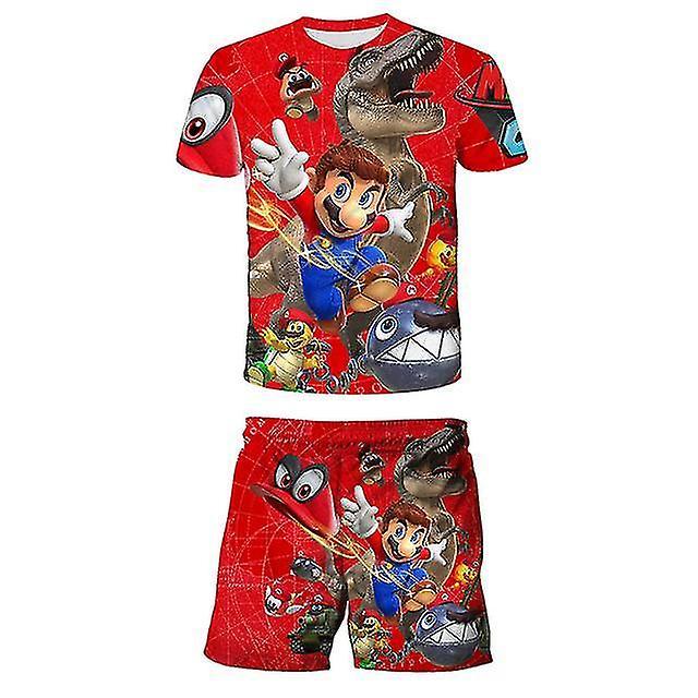 Sfygv Summer Children's Swimsuit Two-piece Super Mario Swimsuit Boys' Swimming Short-sleeved Shorts Swimsuit Cartoon Beach Suit s1826 110