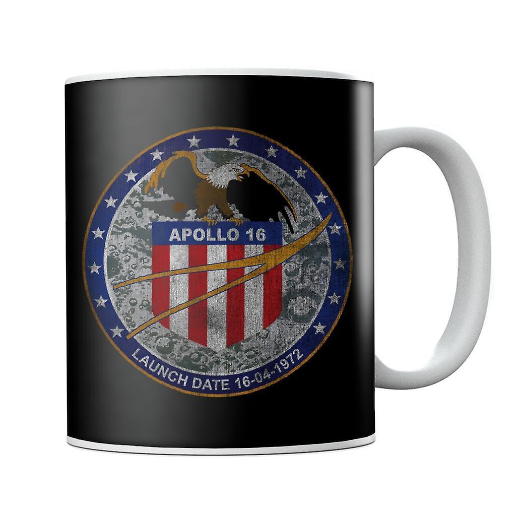 NASA Apollo 16 Mission Badge Distressed Mug Black 10oz